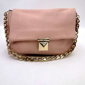 Auth Valentino Garavani Soft Pebbled Light Pink Leather Shoulder Bag Thick Chain